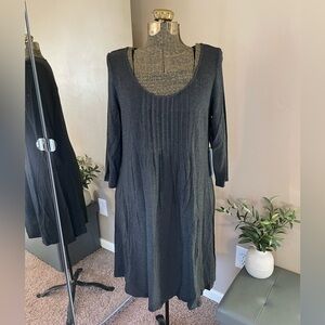 EILEEN FISHER Gray Jersey Knit Shirt Dress Tunic Scoop Neck Stretch Pleated NWT